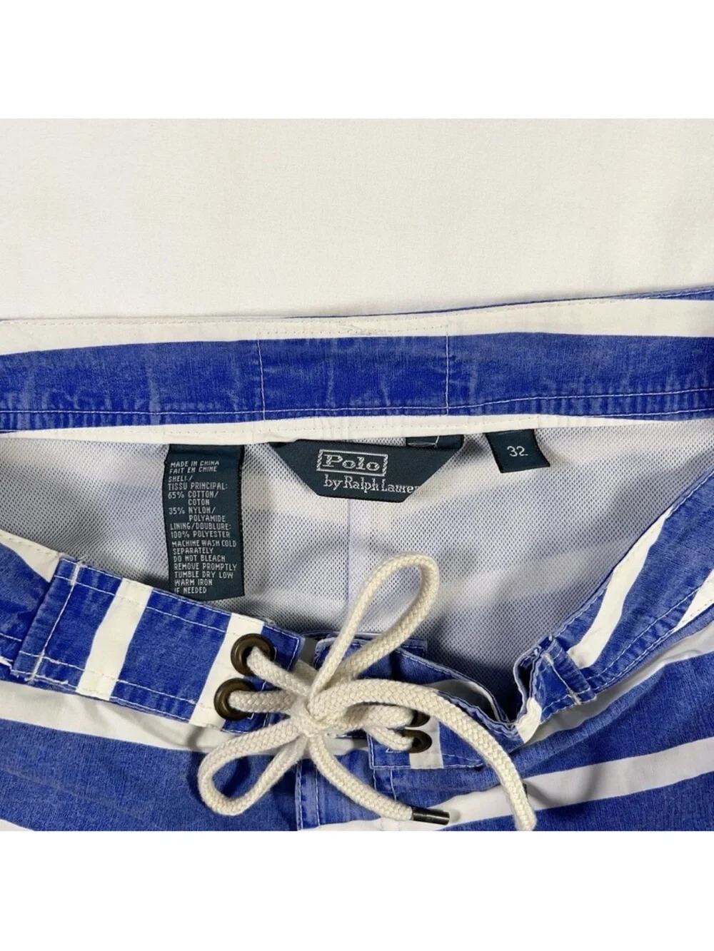 Vintage Polo Ralph Lauren Board Shorts Men's 32 Blue Sailor Swim Trunks Striped